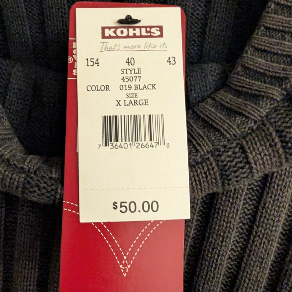 NWT Levi's 💯 Cotton Charcoal Ribbed Crew Neck Sweater Size XL - Picture 4 of 9